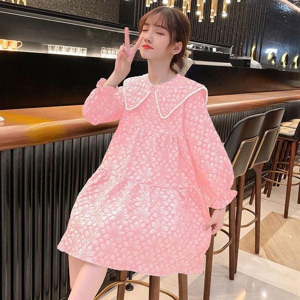 

girl's dresses yourseason girl children autumn spring dress flowers fashion teen clothing puff sleeve with lining 4 to 14 years, Red;yellow