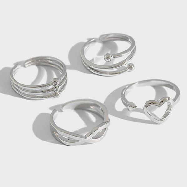 

cluster rings flyleaf multi-layer heart bead real 925 sterling silver for women fine jewelry fashion ol open ring designer, Golden;silver