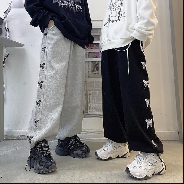 

loose sports drawstring autumn and women pant winter high waist casual retro streetwear trousers, Black;white