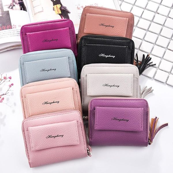 

wallets women's wallet short versatile zipper bag casual colorful coin purse fashion fringed leather card stylish, Red;black