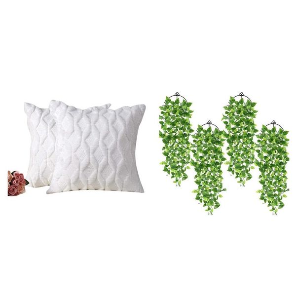 

decorative flowers & wreaths 2x soft plush short wool throw pillow covers 4pcs artificial hanging plants fake ivy vine (no basket)
