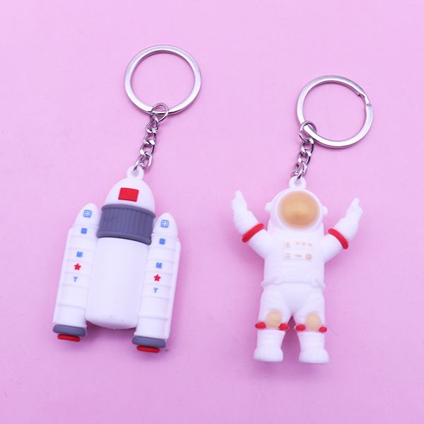 

fashion stereo cute astronaut keychain key ring rocketl keychain cartoon mobile phone bag fun pendant, Silver