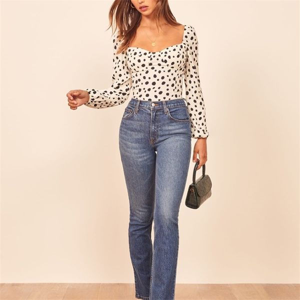 

summer women's shirt casual dot print slim 210430, White