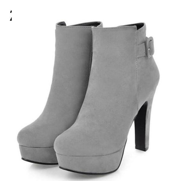 

boots winter fashion shoes woman laides plus size 26-62 girls platform women pumps buckle chunky high heels ankle party g61165, Black