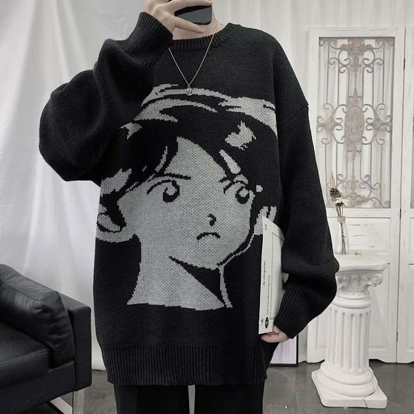 

men's sweaters sweatshirt lazy style lovers' fashion: harajuku cartoon loose fitting black sweater fashion 10vq, White;black