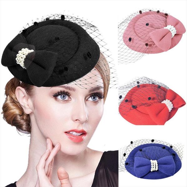 

bow fascinators hat women mesh ribbons pearl fedoras headband or a clip cocktail tea party for girls ladies, Blue;gray