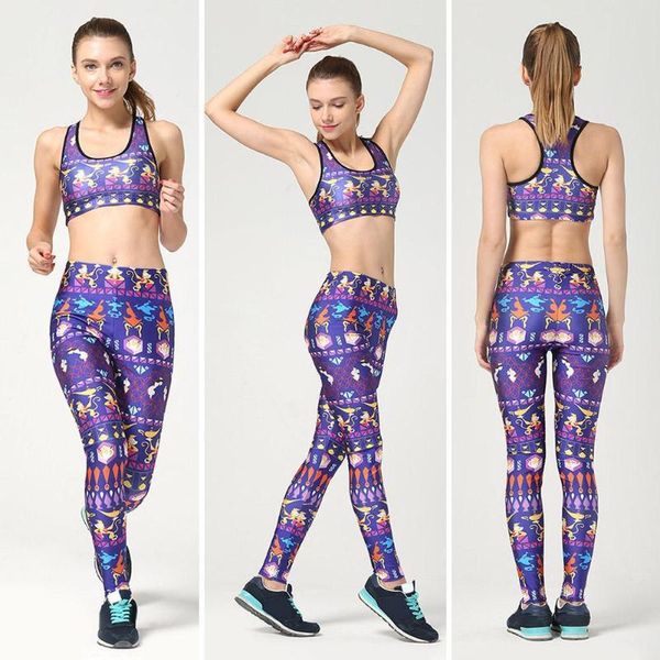 

women's two piece pants 2021 women clothing set sports bra digital print crop tank leggings high waist slim push up sporting clothes, White