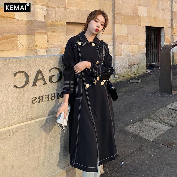 

women's trench coats kemai komai 2021 early spring korean fashion windbreaker middle and long niche leisure slim 100, Tan;black