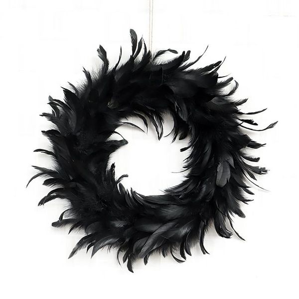 

decorative flowers & wreaths led black feather wreath with lights handmade wall door hanging festival party birthday decoration for home sho