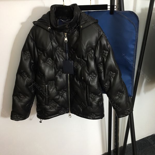 

high-end winter women sheepskin down jacket coat embossed with dust bag 100% white down long sleeve designer jackets logo brand zipper girl, Black