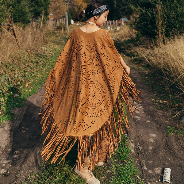 

ayualin camel suede floral hollow out fringe tassel shawl women vintage capes ponchos autumn bohemian cardigan cloak boho 2021g, Blue;gray