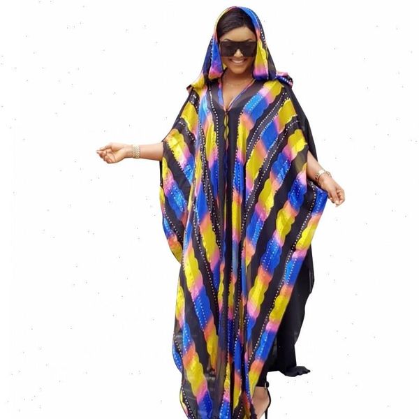 

african coloful striped chiffon womens dress abaya with hood plus size maxi long gowns inner wear, Black;gray