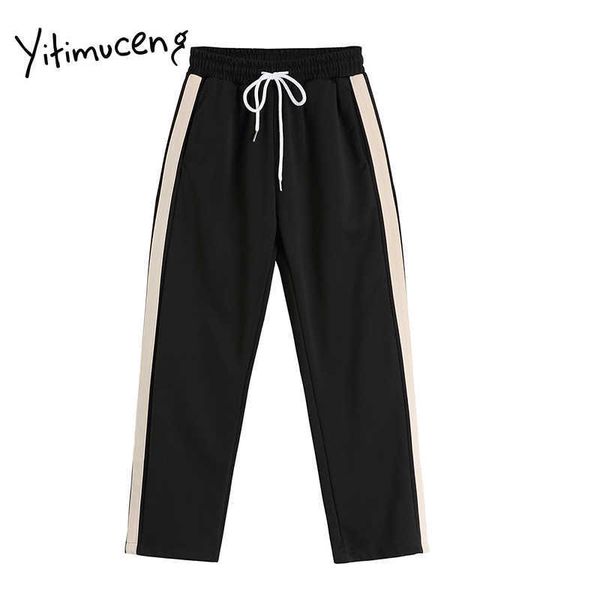 

yitimuceng black sport pants womens spring vintage trousers high waist comfortable korean clothes fashion streetwear 210601, Black;white