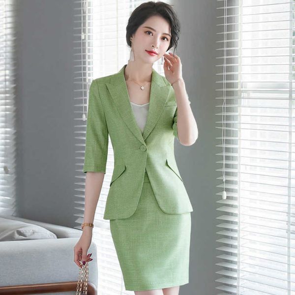 

spring and summer casual women's skirt suit feminine checked business ladies blazer jacket slim 4xl 210527, White