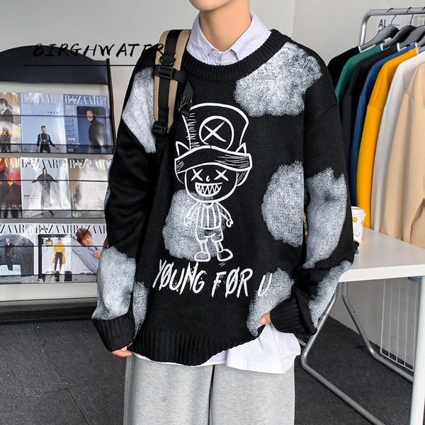 

men's sweaters autumn thickened cartoons sweater men korean trendy students handsome ins fashion label loose clothes oversized, White;black