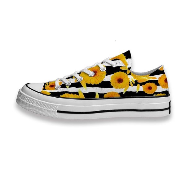

custom printed shoes yellow daisy on black white zebra stripe sneakers low mens womens skateboard sport footwear diy trainers canvas