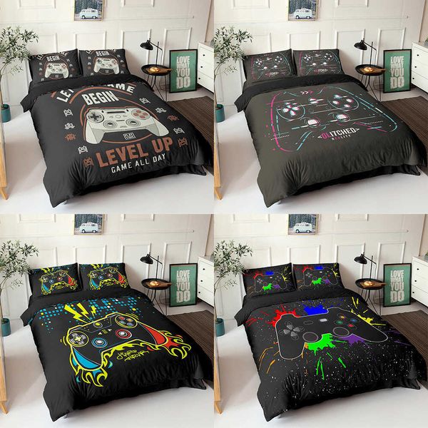 Gamepad conjunto de cama Queen Size Tampa de edredão Creative Bed Cama preta Consolador Housse de Coute Bedclothes 2/3 Pcs 210615