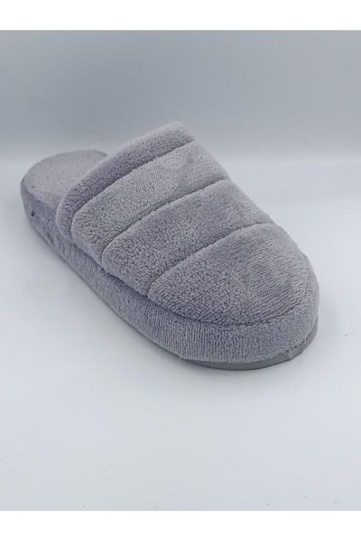 

women's gray peep-toe indoor plush home intra- slipper slippers, Black