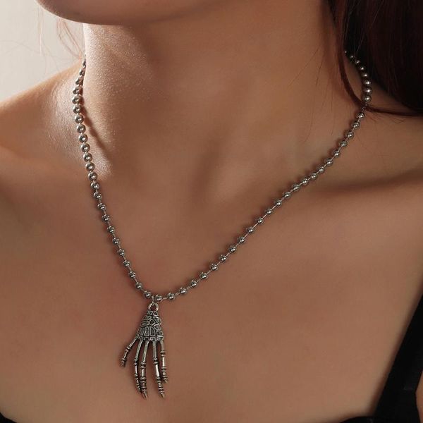 

pendant necklaces retro creative pearl stitching chain ghost claw necklace neutral fashion punk hip hop rock style halloween gift wholesale, Silver