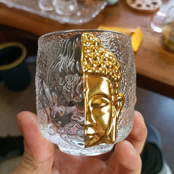

wine glasses japanese style buddha print crystal glass tea cups