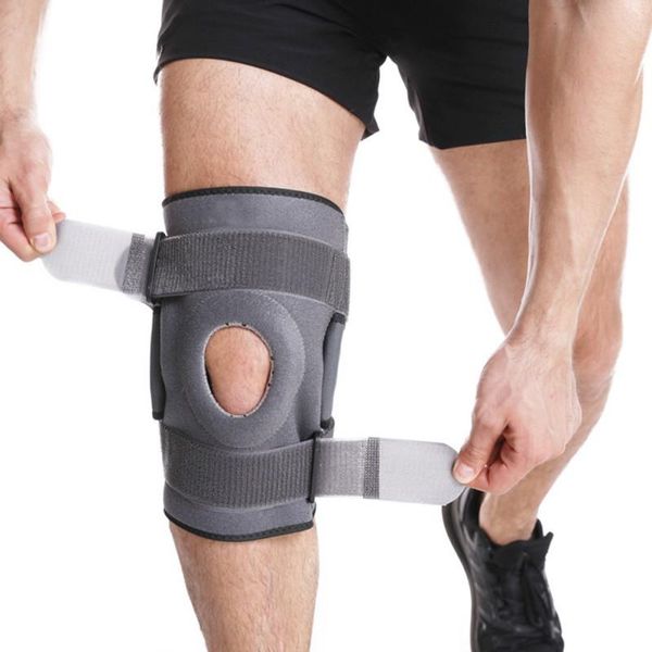 

elbow & knee pads 1pc hinged brace adjustable strap open patella support wrap compression sports accessory, Black;gray