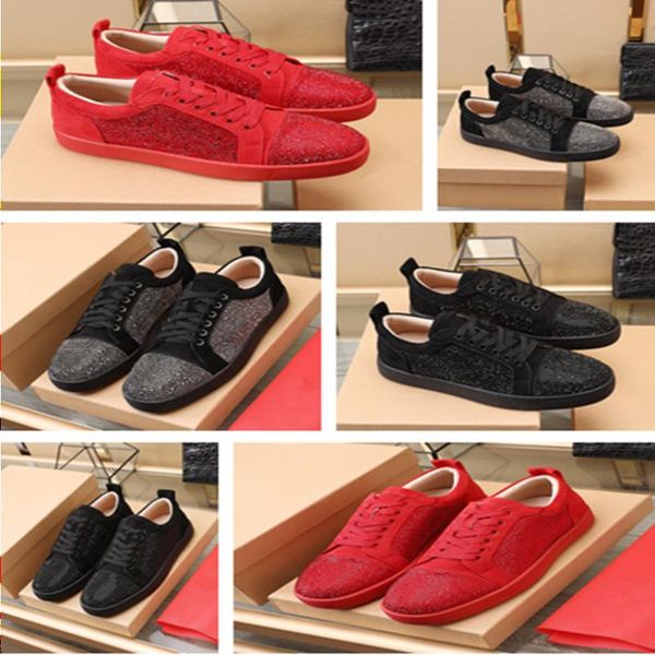 

shoes (with bottom box,dust quality reds bag) 2021 men rhinestone red sneaker strass sole women sneakers flats fashion casual shoe lcrc, Black