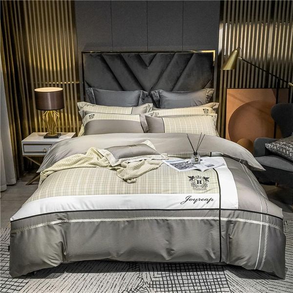 

bedding sets 2021 luxury suit fabric business cotton set embroidery quilt cover flat sheet pillowcases  king size 4/6pcs