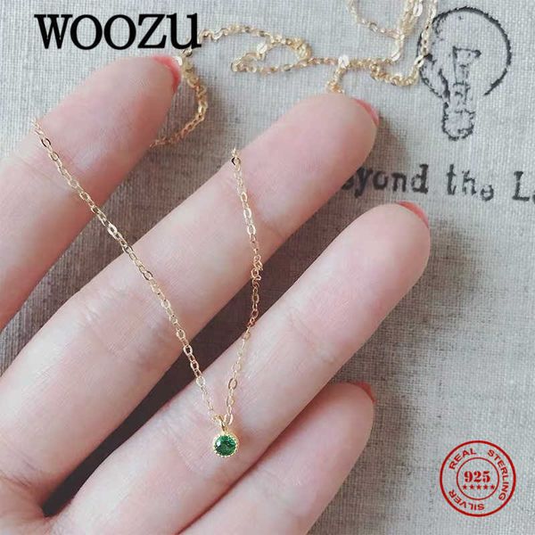

designer necklace woozu genuine 925 sterling silver round green zircon link chain clavicle charming for women minimalist party jewelry