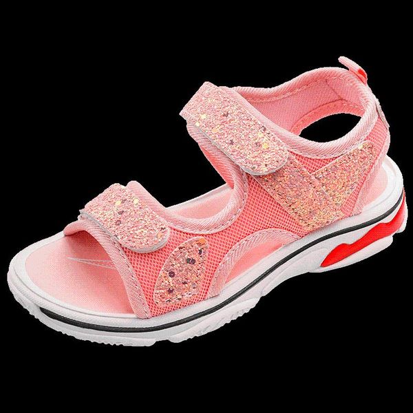 

summer kids sandals sport sneakers fashion sequins children girls baby flat beach toddler size26-37 sc186, Black;red