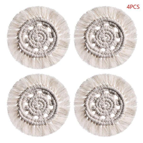 

mats & pads 4 pcs round northern europe style handmade cotton cup pad braid macrame