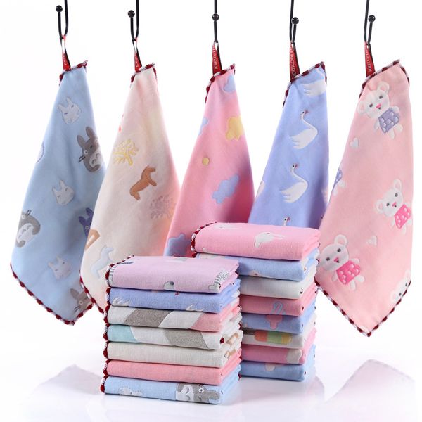 

square 6 six layer gauze all cotton handkerchief kindergarten children saliva small cartoon baby absorbent square towel, Blue;white