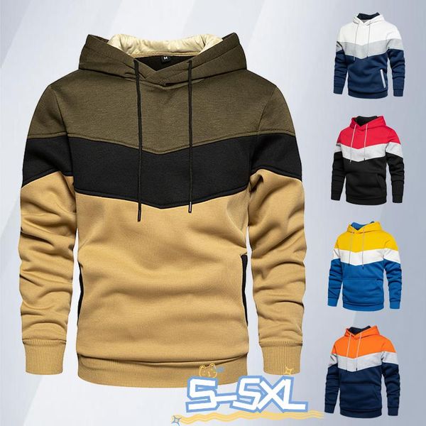 

men's hoodies & sweatshirts fashion patchwork hooded sweatshirt casual loose fleece warm streetwear male autumn winter outwear, Black
