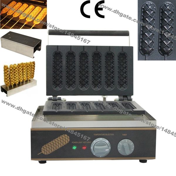 6pcs uso commerciale non bastone 110v 220V elettrico francese hot dog waffle maker maker maker machine con supporto per stand in acciaio inox