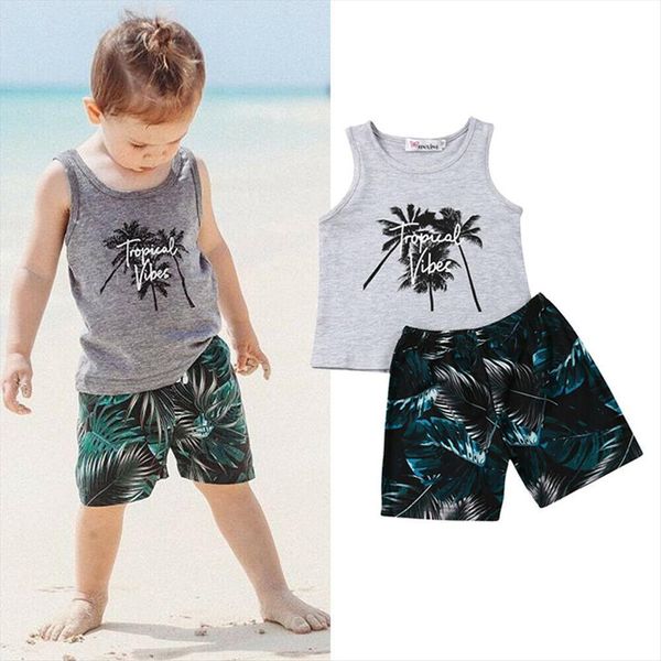

summer toddler baby boy 1 6y clothes sets coconut tree t shirt short pants outfit, White