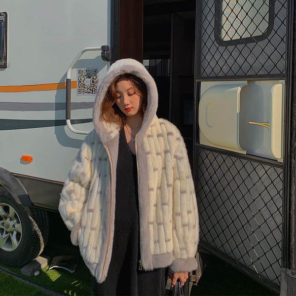 

women's fur & faux 2021 women winter fashion mink jackets female short imitation hooded coats ladies long sleeve warm overcoats u873, Black