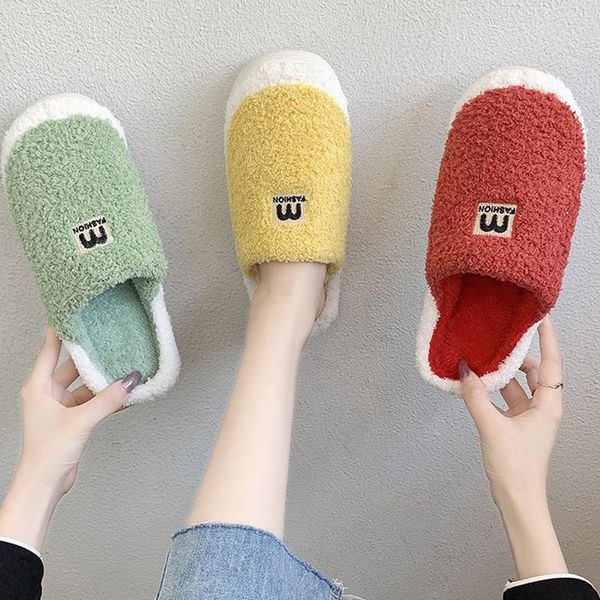 

slippers women slides indoor warm soft plush house men non-slip comfortable floor slipper 2021 home, Black