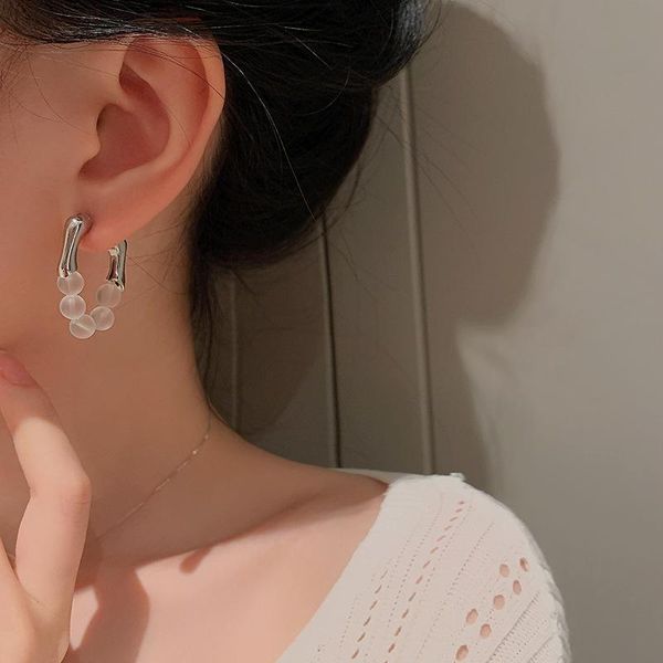 

hoop & huggie vsnow unique design transparent natural stone beaded earring for women trendy silver color metallic jewellery, Golden;silver