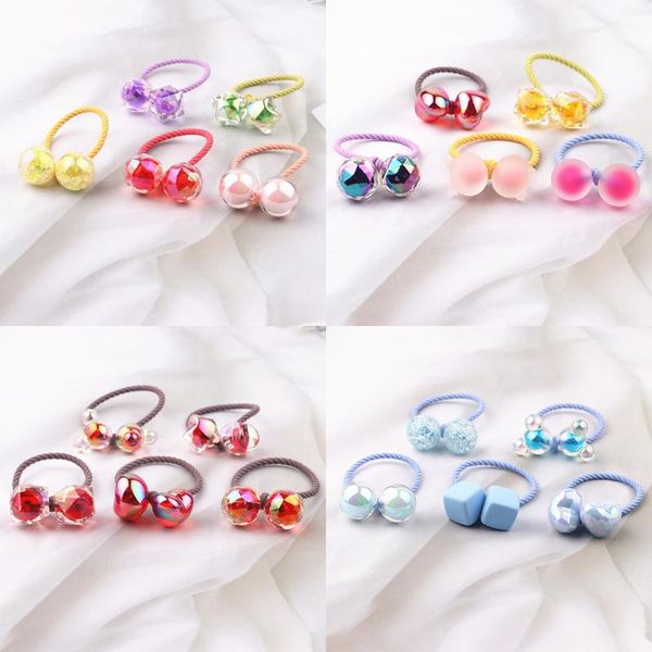 

hair accessories 5pcs cute princess cartoon color kids elastic bands baby headwear children ropes girls, Slivery;white