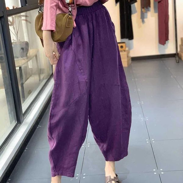 

women's pants & capris cotton linen ankle-length summer casual loose trousers women bloomers harem, Black;white