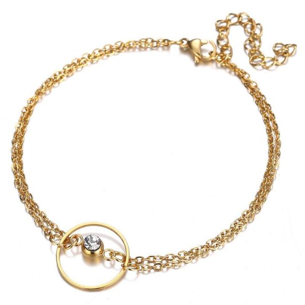 

charm bracelets women's hand bracelet female gold silver color stainless steel chain cz circle for women girls jewelry 2021, Golden;silver