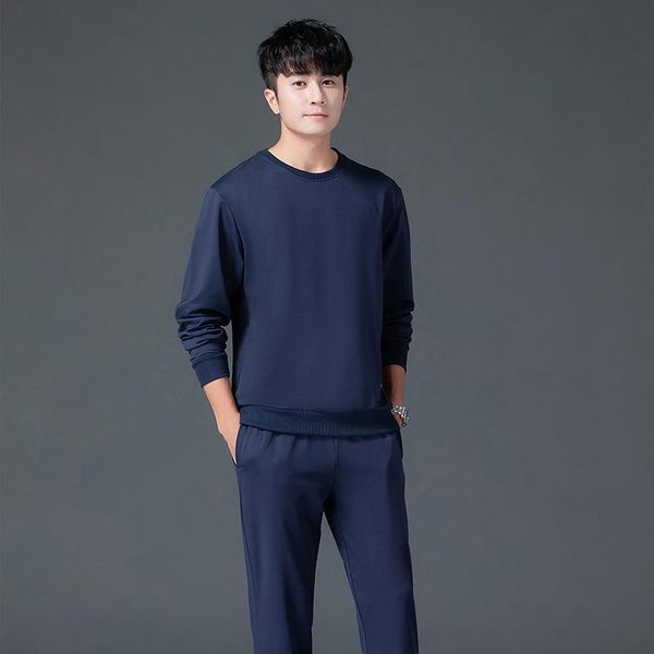 

men's tracksuits fashion casual suit 2-piece set spring and autumn pure color slim pullover + sports pants sportswear men, Gray