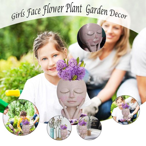 

garden decorations girls face head flower planter succulent plant container pot flowerpot figure decor nordic tableornament