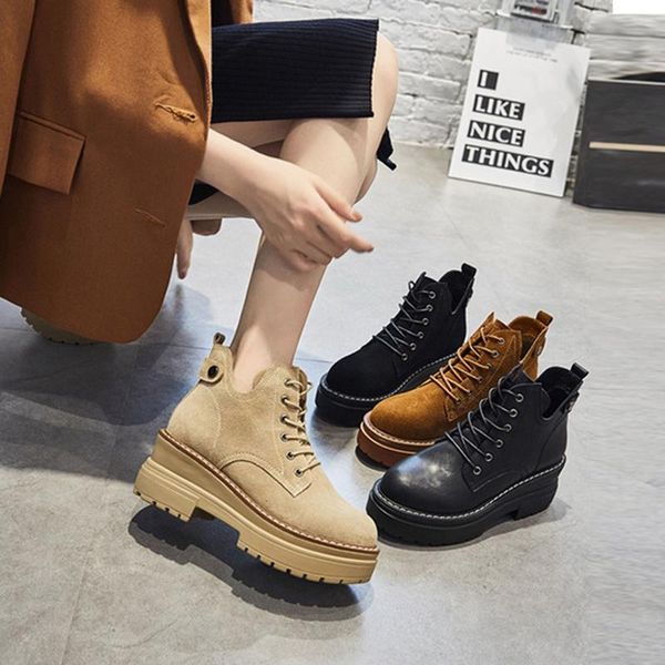 

women's ankle boots winter shoes 2021 genuine leather for woman platform casual ladies boot women high heels shoe, Black