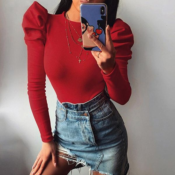 

women's jumpsuits & rompers ladies long sleeve bodysuits women puff solid skinny club party fashion elegant leotard basic, Black;white