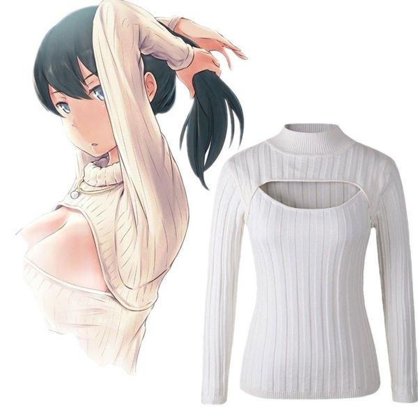 

women's sweaters japanese anime kawaii sweater love live choker harajuku lolita turtleneck knitting pullovers gothic poleras de mujer, White;black