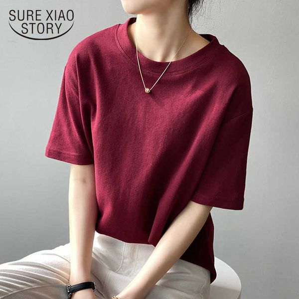 

summer round neck tshirt korean loose cotton tees women short sleeve t-shirt solid casual tee shirt blusas mujer 13441 210528, White