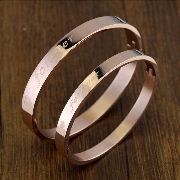 

bangle fashion jewelry luxury designs forever love letter bracelets trendy rose gold color stainless steel couple bangles for men women, Black
