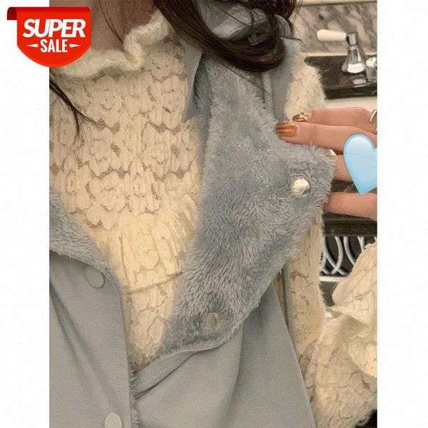 

korean oni sauce plush lace bottoming sweater with wood ears and #sw7v, White