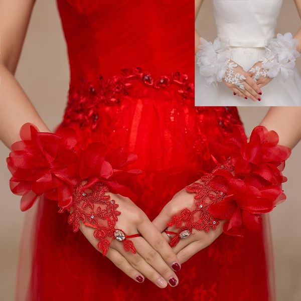 

bridal gloves wedding flower lace ceremony toasting dress short, White