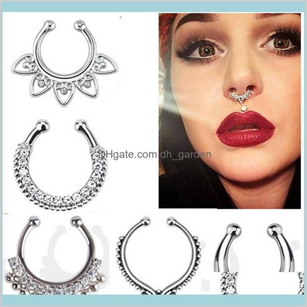 Moda falso setto medico titanio anello piercing argento cristallo indiano corpo clip cerchio per le donne ragazze gioielli regalo Lbm7Y Anelli X41Dd